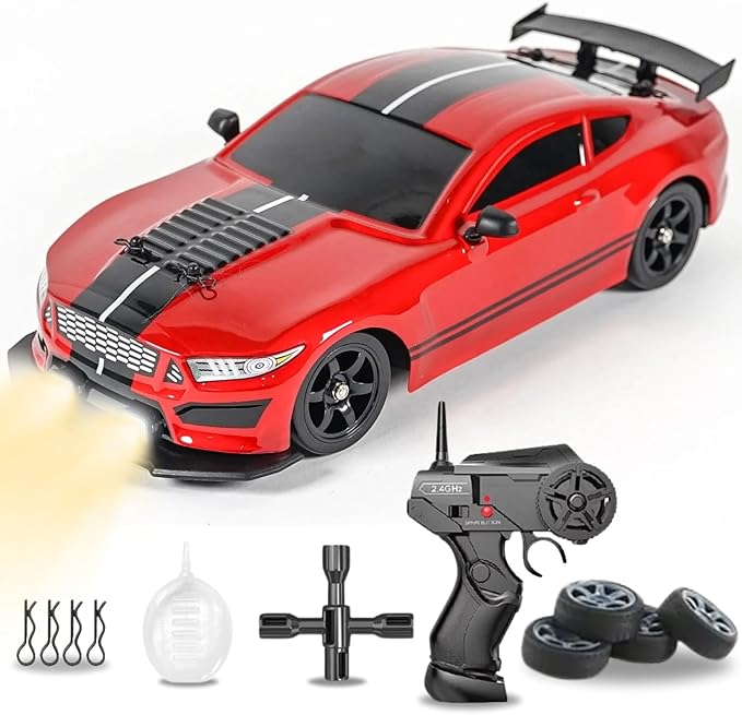 Liberty Imports RC Drift Car 1/16 2.4GHz 4WD Remote Control Sport Racing On-Road Vehicle with LED Light Batteries and Drift Tires (Red)