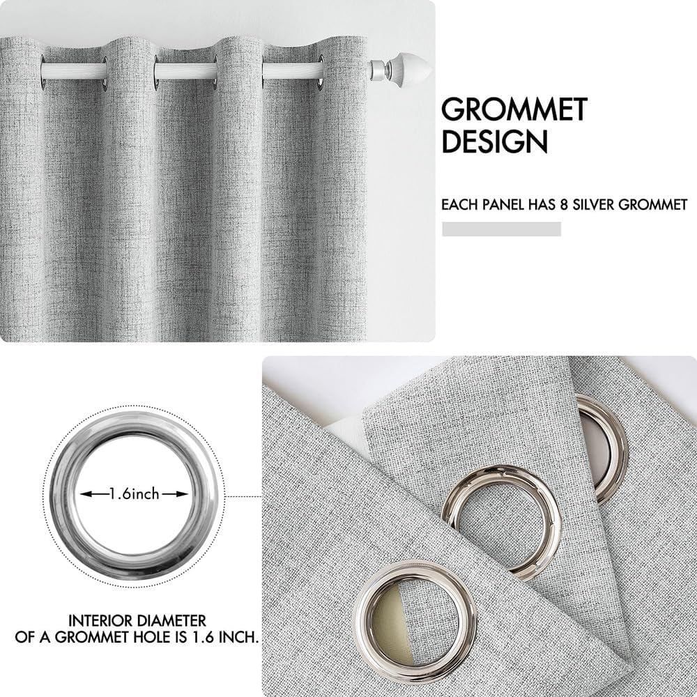 MIULEE 100% Blackout Linen Curtains - Thermal Insulated Glacier Gray Grommet Drapes | 52 x 84 Inch (2 Panels)
