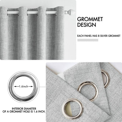 MIULEE Blackout Linen Curtains - Thermal Insulated Grommet Drapes in Glacier Gray | 52 x 45 Inch (2 Panels)