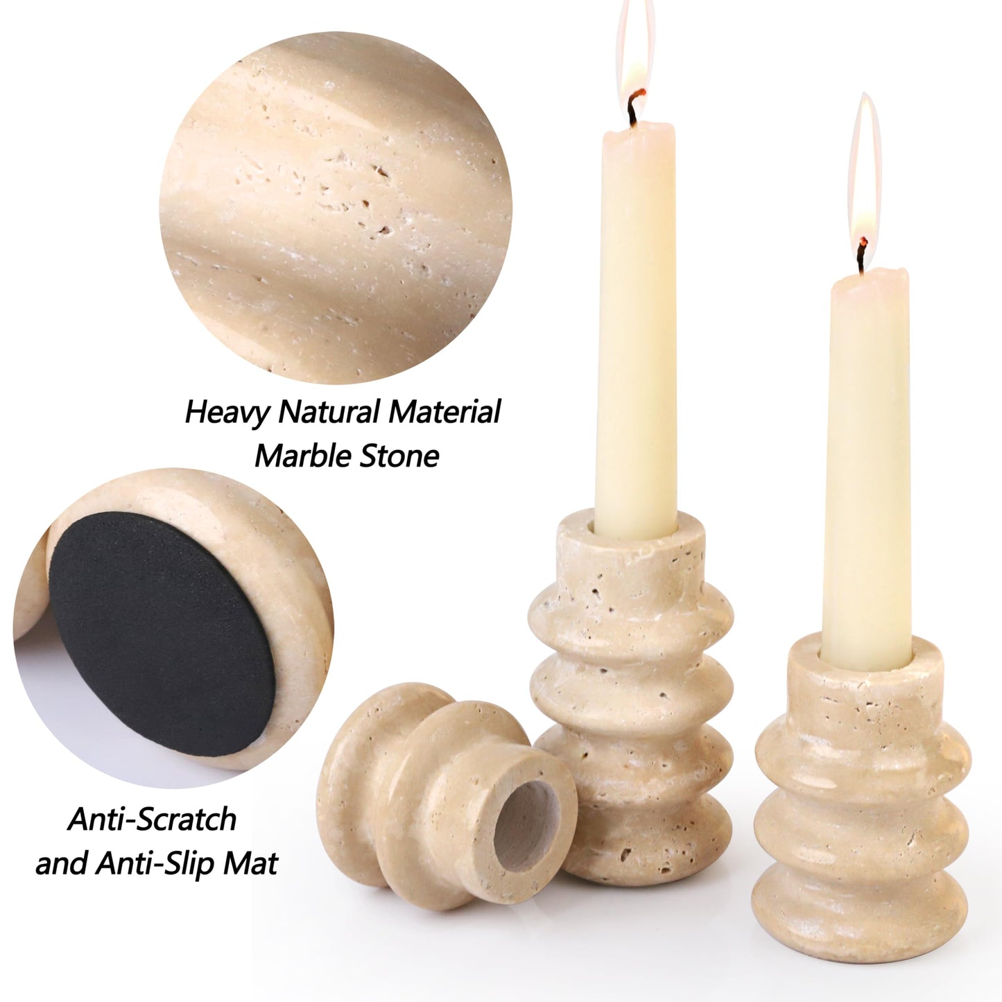 Vixdonos Natural Stone Candle Holder Set of 3 Taper Candle Candlestick Mantle Candle Stand for Home Decor,Wedding,Party and Table Centerpieces(White)