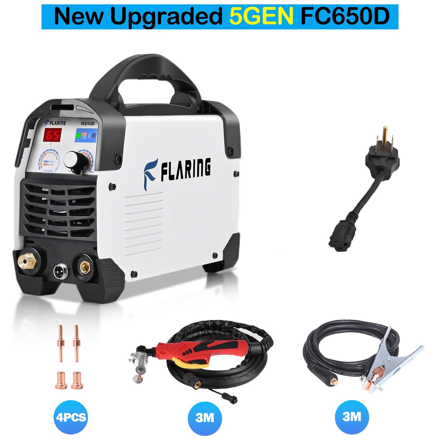 FLARING Plasma Cutter,65 Amp Plasma Cutter Machine 120V 240V 4/5" (20mm) Max Cutting 1/2" (12.7mm) Clean Cut IGBT High Frequency Inverter Touch ARC Plasma Cutter with Consumable Set Update 5th FC650D