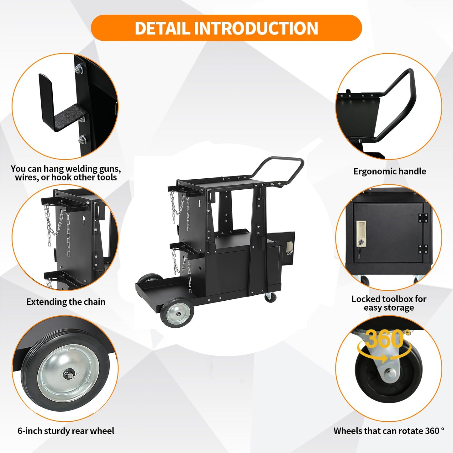 RCARTICH Welding Cart,Heavy Duty Rolling Welder Carts with 360 Swivel Wheels,Large Size Welder Cart for MIG MMA TIG Welding Machine and Plasma Cutter Tank