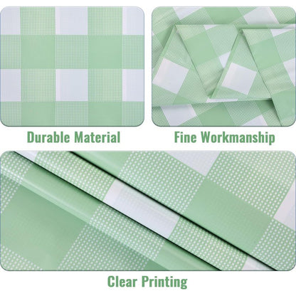 Kesfey 12 Packs Sage Green Gingham Tablecloth Sage Green and White Checkered Table Cloths 54 x 108 Inches Disposable Plastic Gingham Tablecovers Waterproof Picnic Camping Table Covers for Baby Shower
