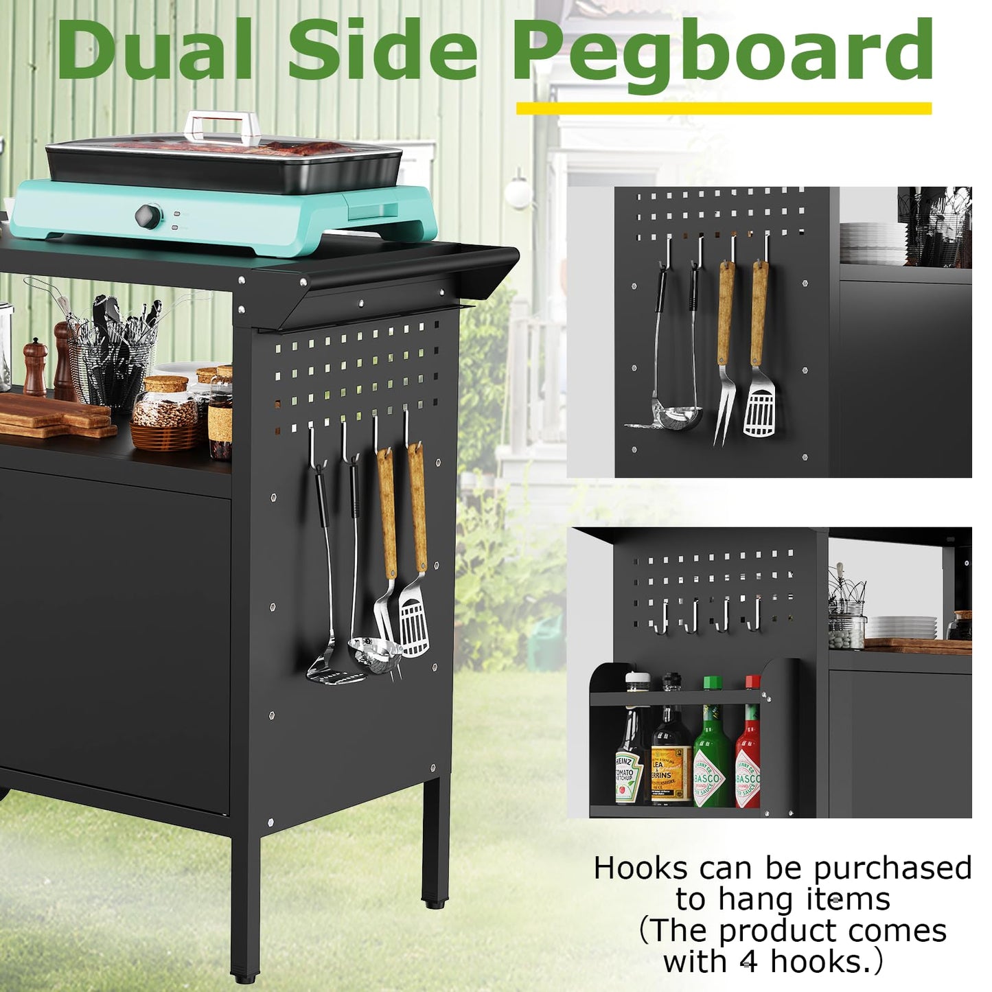 Eltean Grill Table,Outdoor Grill Cart with Storage,Outdoor Kitchen Island with Wheels,Foldable Tabletop for Prep,Patio BBQ(Metal)