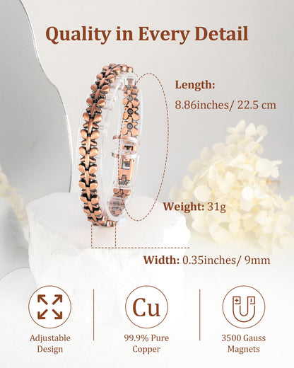 BioMag 99.99% Copper Bracelets for Women, Magnetic Bracelets with 3500 Gauss Neodymium Magnets with Adjustable Sizing Tool & Jewelry Box (Copper)