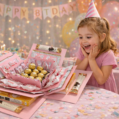 4-Layer Explosion Gift Box, 10''x10''x7'' Pink Creative Gift Boxes for Presents, DIY Surprise Gift Box Explosion for Birthday Birthday Easter Mother's Day and Father's Day Anniversaries (Pink)