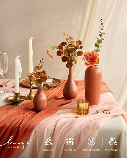Ling's Moment 10Ft Burnt Orange Sheer Chiffon Table Runner Terracotta Tablecloth Rust Linens with Silver Sparkle for Wedding Rustic Boho Party Bridal Shower Decorations Birthday Party Fall Decor