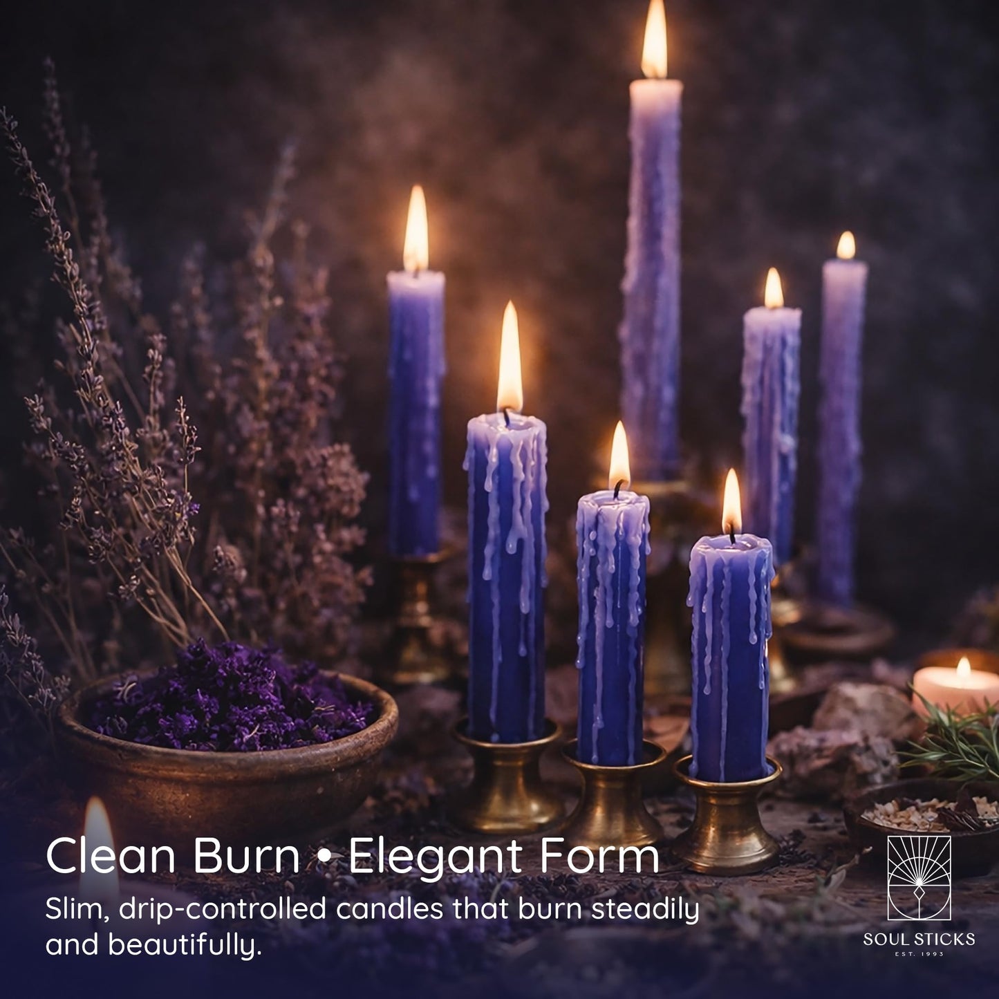 SOUL STICKS Tranquility Magic Spell Chime Taper Candles 20 Pack - Ideal for Altar, Rituals, Ceremonies, Meditation Blue Tapered Candle for Witchcraft Supplies, Wiccan Supplies, Candles Clearance