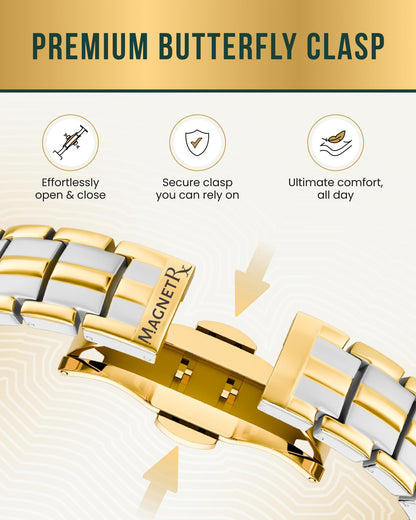MagnetRX® Magnetic Bracelets for Men - EllipseMAX 5X Strength 5,000 Gauss Magnets - Designed in USA & Patent Pending - Premium Titanium Mens Magnetic Bracelet & Adjustable Length (Silver/Gold)