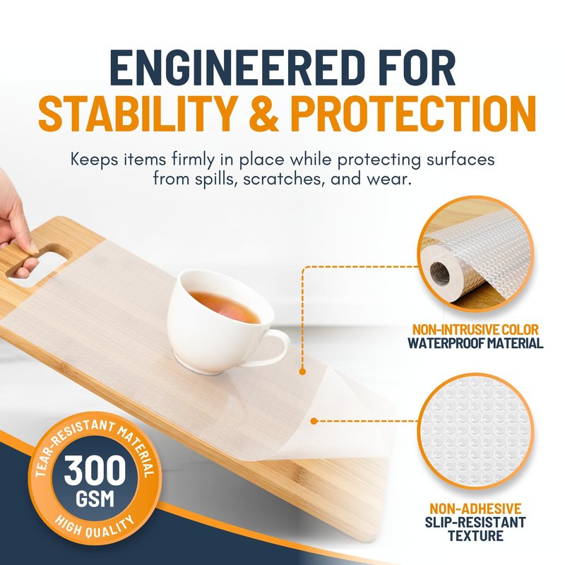 Shelf Liner Drawer Liner for Kitchen Cabinets Non-Adhesive by Linda’s Essentials (12 x 120 Inches) - Non-Slip Easy Clean Kitchen Cabinet and Cupboard Protector, Waterproof Mat, Clear Roll