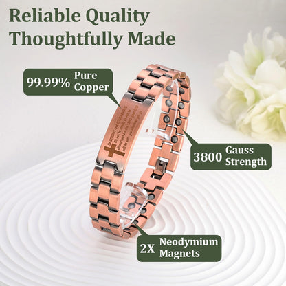 Fashtour Copper Magnetic Cross Bracelet for Men - Ultra Strength Magnetic Mens Cross - With Size Adjustment Tool (Joshua 1:9)