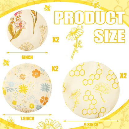 Yiyiring 6 Pcs Reusable Beeswax Bowl Covers for Bread Proofing 6/8/10 Inch Elastic Cotton Bowl Cover 3 Pattern Cloth Food Wrap Bread Proofing Cap for Mixer Container Baskets