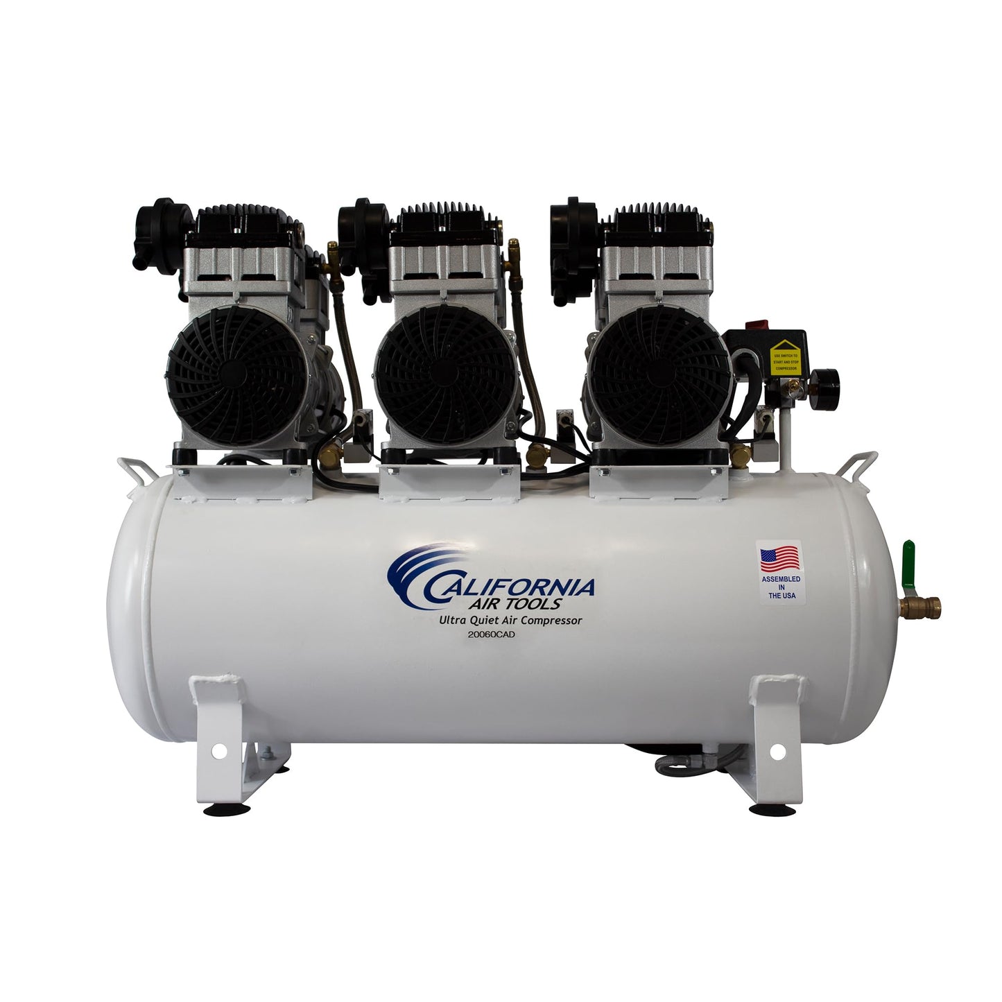 California Air Tools 20060CAD Powerful 6.0 HP Ultra Quiet and Oil-Free Air Compressor, 20 Gallon Tank, 78 dB Noise Level, with Automatic Drain Valve, 220V / 60Hz, Off White