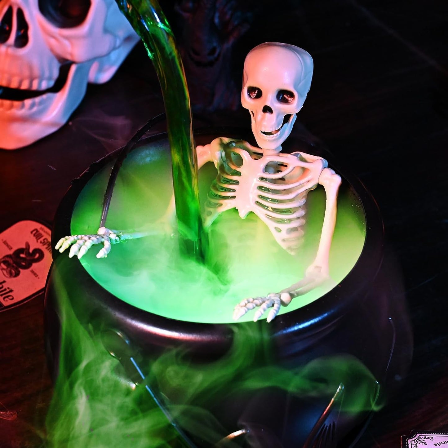 Halloween Decorations Indoor, Cauldron Halloween Decor with Magic Floating Potion Bottles and Diffuser - Black Witches Bowl Hocus Pocus Party Decoration for Spooky Home Kitchen Table (10in/25cm)