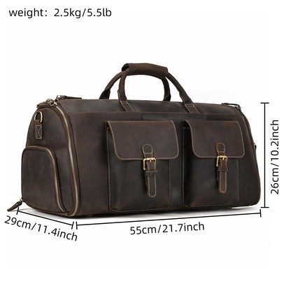Leather Garment Bag for Men, Convertible Carry on Garment Duffel Bag for Travel Weekender Bag 2 in 1 Hanging Suitcase Suit Bag