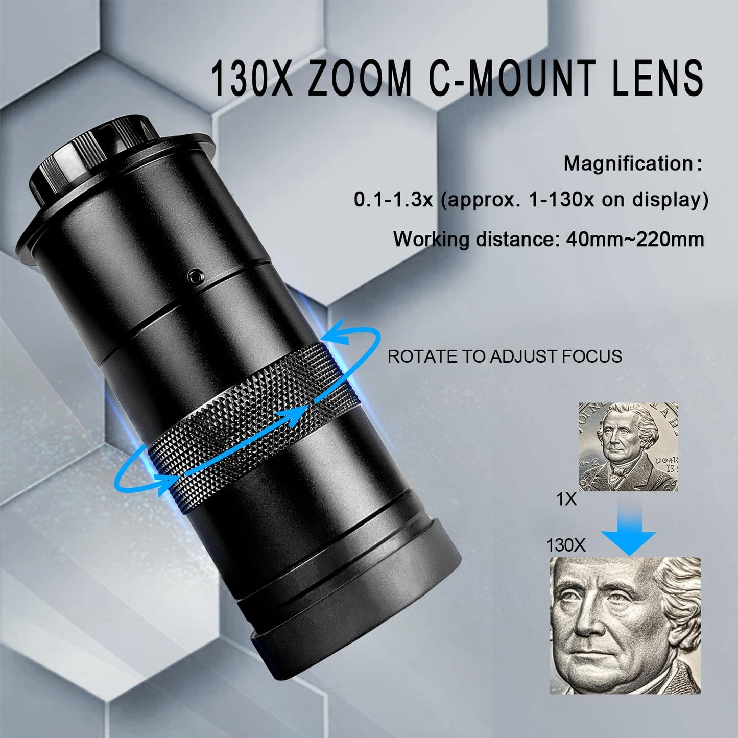 NICE-POWER Digital Microscope with Metal Base, 13MP 1080P HDMI VGA Industrial Microscope Magnifier, 130X Zoom C-Mount HD Lens, LED Ring Light, Soldering Electronic Repair Bench Microscopes