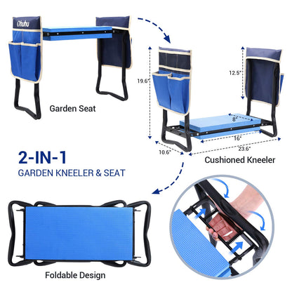 Ohuhu Garden Stool Garden Kneeler and Seat, Foldable Gardening Bench Heavy Duty with Thicker Wider Kneeling Pad 2 Large Tool Pouches Gifts for Fathers Day Men Gardener Parents Elders Friends