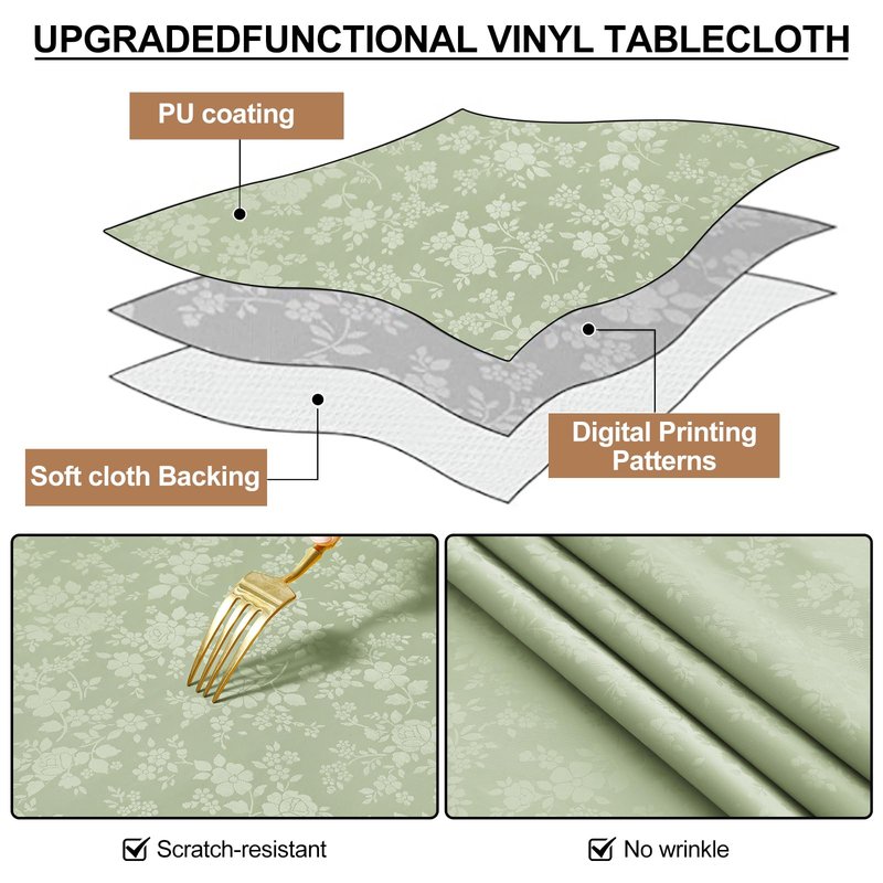 Smiry Rectangle Table Cloth, Waterproof Heavy Duty Vinyl Tablecloths, Wipeable Washable Table Cover for Kitchen and Dining Room (Grass Green, 60" X 120")