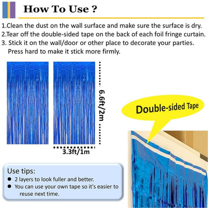 2 Pack Blue Door Streamers Party Decorations 3.3ft x 6.6ft,Blue Tinsel Foil Fringe Streamers Backdrop for Birthday,Graduation,Ocean Themed Party Decorations,Door Fringe Curtains for Birthday Party