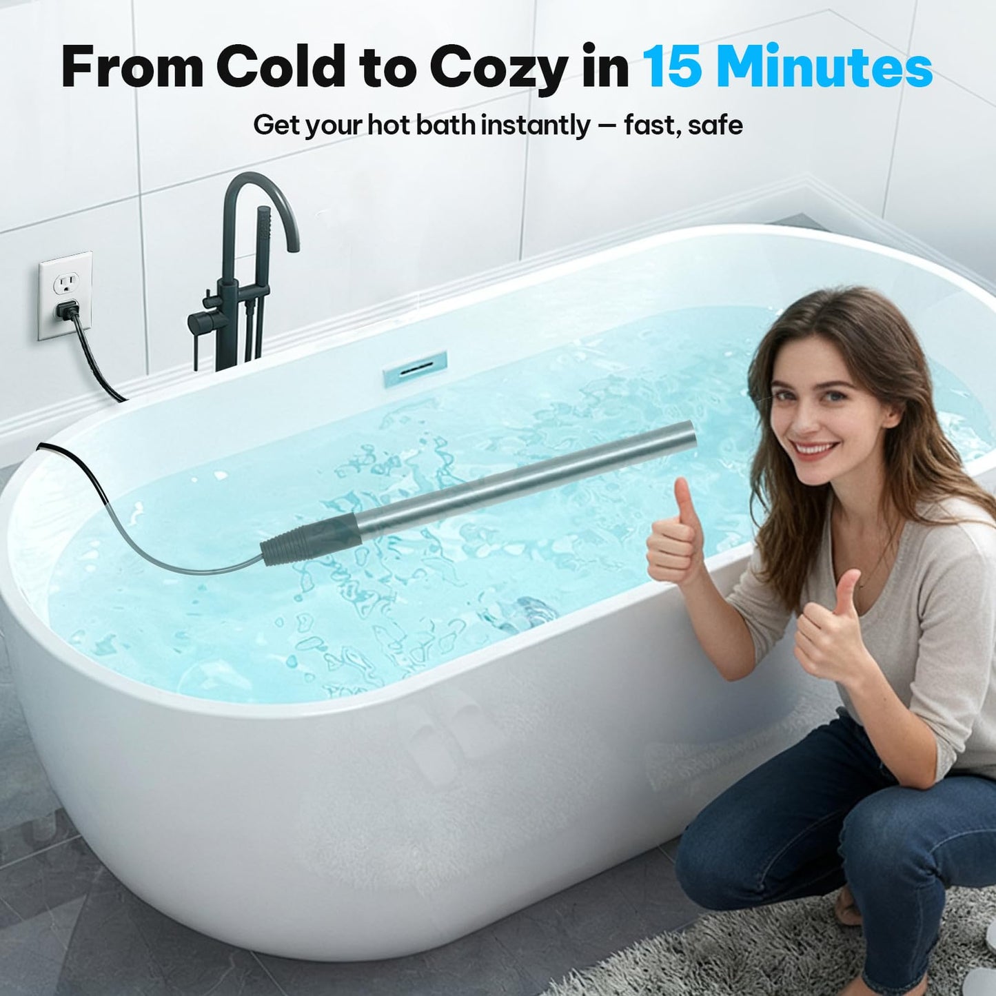 1800w Immersion Heater,Portable Bathtub Heater with GFCI& Thermostat, Digital Temp Control, Fast Heating Stainless Steel Submersible Water Heater for Small Pools,Spa,Bathtubs, Buckets,Tank,Outdoor
