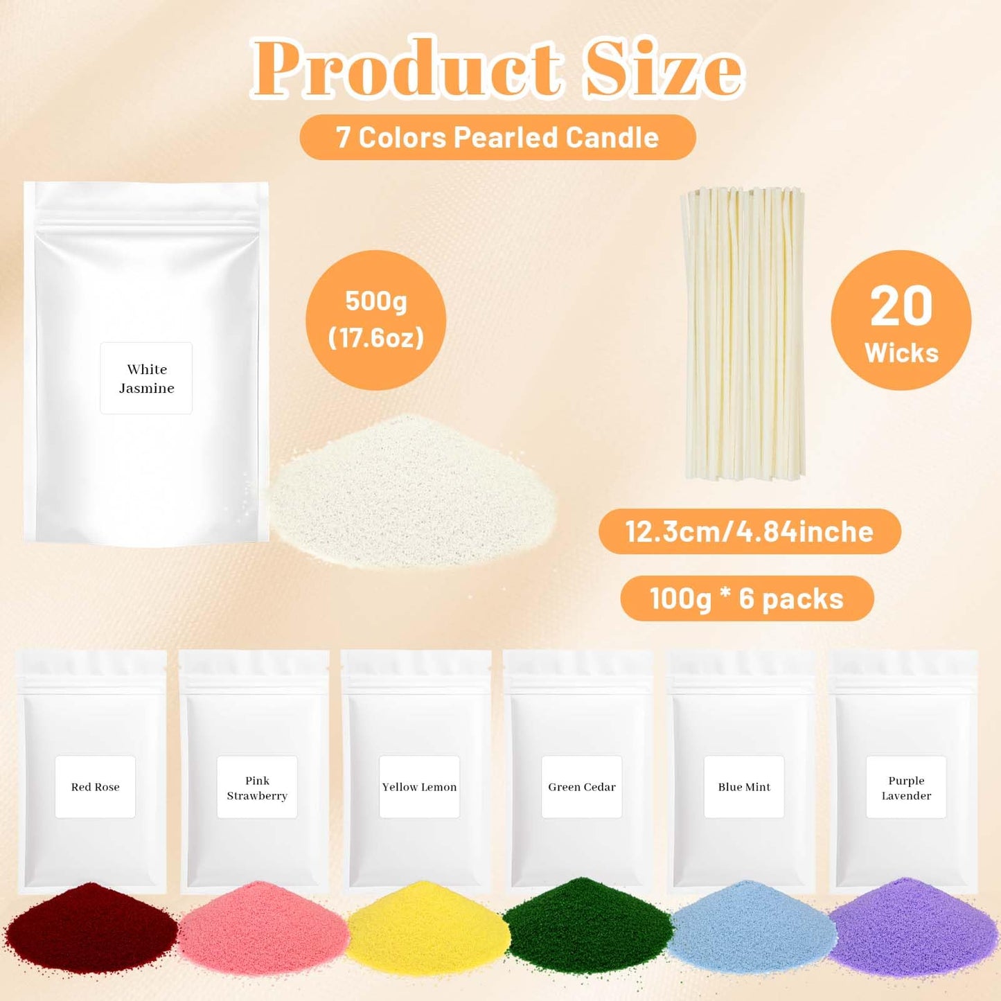STRN Pearled Candle Sand Wax with 20 Wicks, 7 Scented Candle Beads, Candle Refill Kit, Home Fragrance Decoration for Candle Making DIY, Wedding Party