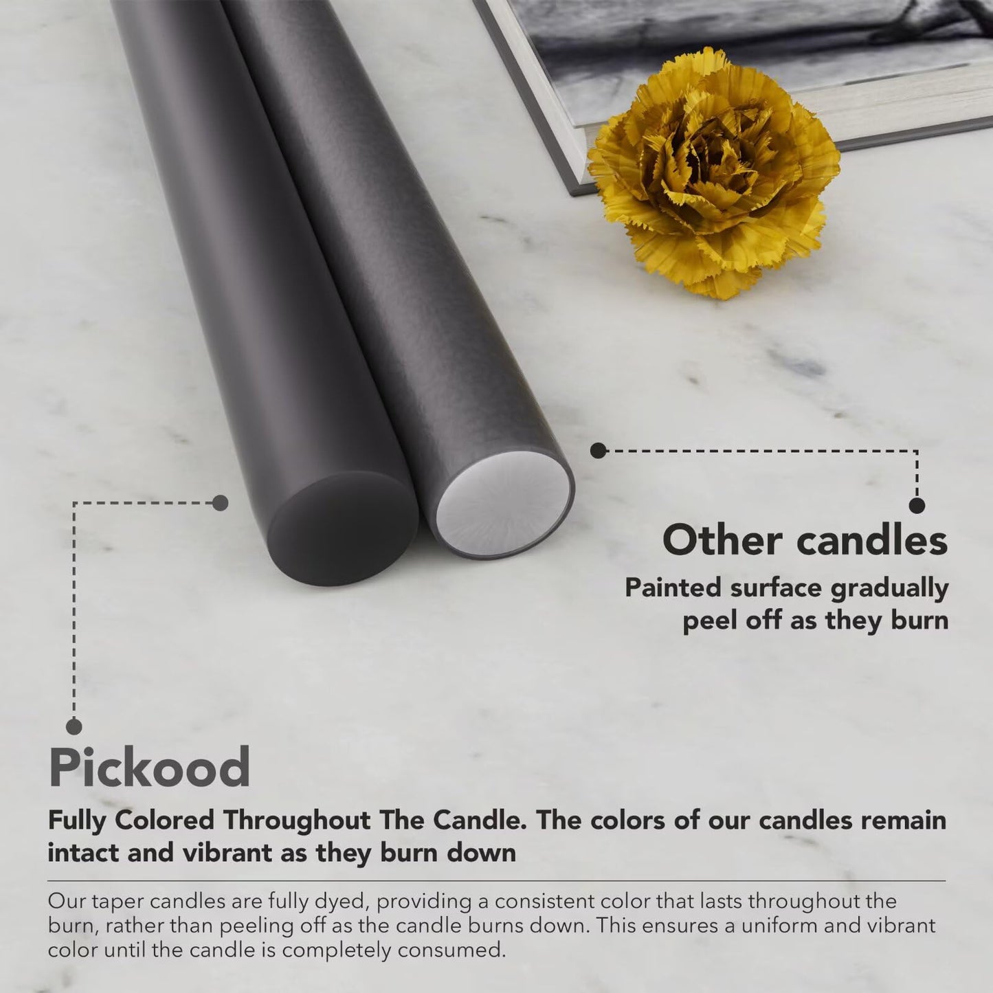Pickood 12-Inch Tall Dripless Taper Candles Set of 4 - Black Gray Tapered Candles, Perfect for Spring - Smokeless, Unscented, Long Burning - Hand Poured, Colored Tall Candlesticks - Dark Gray