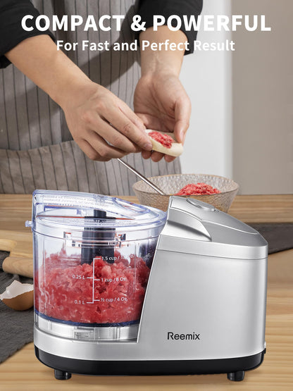 Reemix 1.5-Cup One-Touch Electric Food Chopper, 100W Mini Food Processor Meat Grinder, Mix, Chop, Mince and Blend Vegetables, Fruits, Nuts, Meats, Stainless Steel Blade (Black)