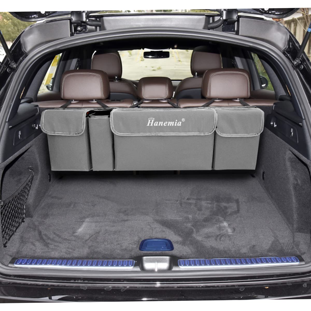 Car Trunk Organizer and Storage, Backseat Hanging Organizer for SUV, Truck, MPV, Waterproof, Collapsible Cargo Storage Bag with 4 Pockets, Car Interior Accessories (Gray)