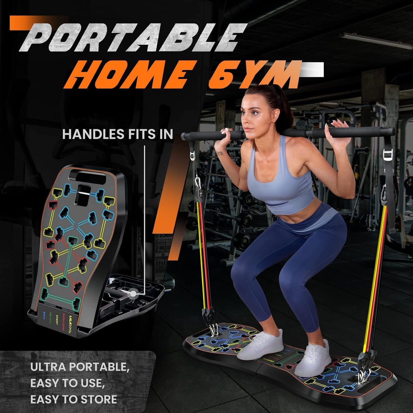 LALAHIGH Push Up Board,36 in 1 Home Gym Equipment with Ab Roller Wheel & Resistance Bands, Portable Foldable Workout Board for Full Body Strength Training Men Women