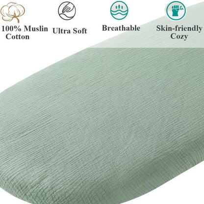 Muslin Bassinet Sheet Compatible with UPPAbaby Bassinet, 2 Pack Cotton Stylish Boho Fitted Bassinet Sheets Super Soft for Baby Roman Green & Botanical Leaf
