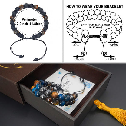 Triple Protection Energy Bracelet, Healing Crystals for Negative Energy Protection, Unisex Amulet with Obsidian, Tiger Eye, and Onyx Stones, Spiritual Jewelry for Men and Women, Healing, Manifestation, and Wellness(8mm Obsidian Blue Tiger Eye Bracelet)