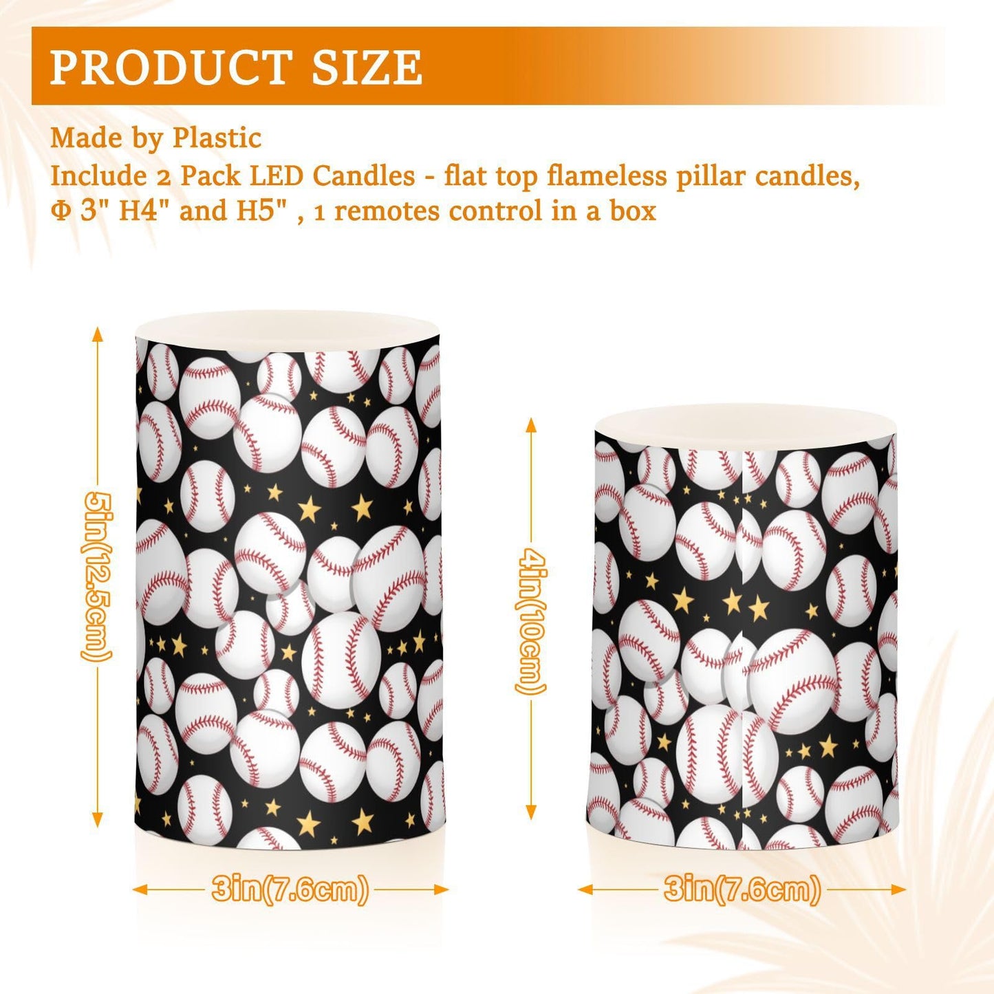 Pigsaly Flameless Candles Battery Operated Black Line Strip Baseball Softball Ball Flickering Led Pillar Candles with Remote Control Colour Changing Warm Light Candles for Halloween Christmas Weddin