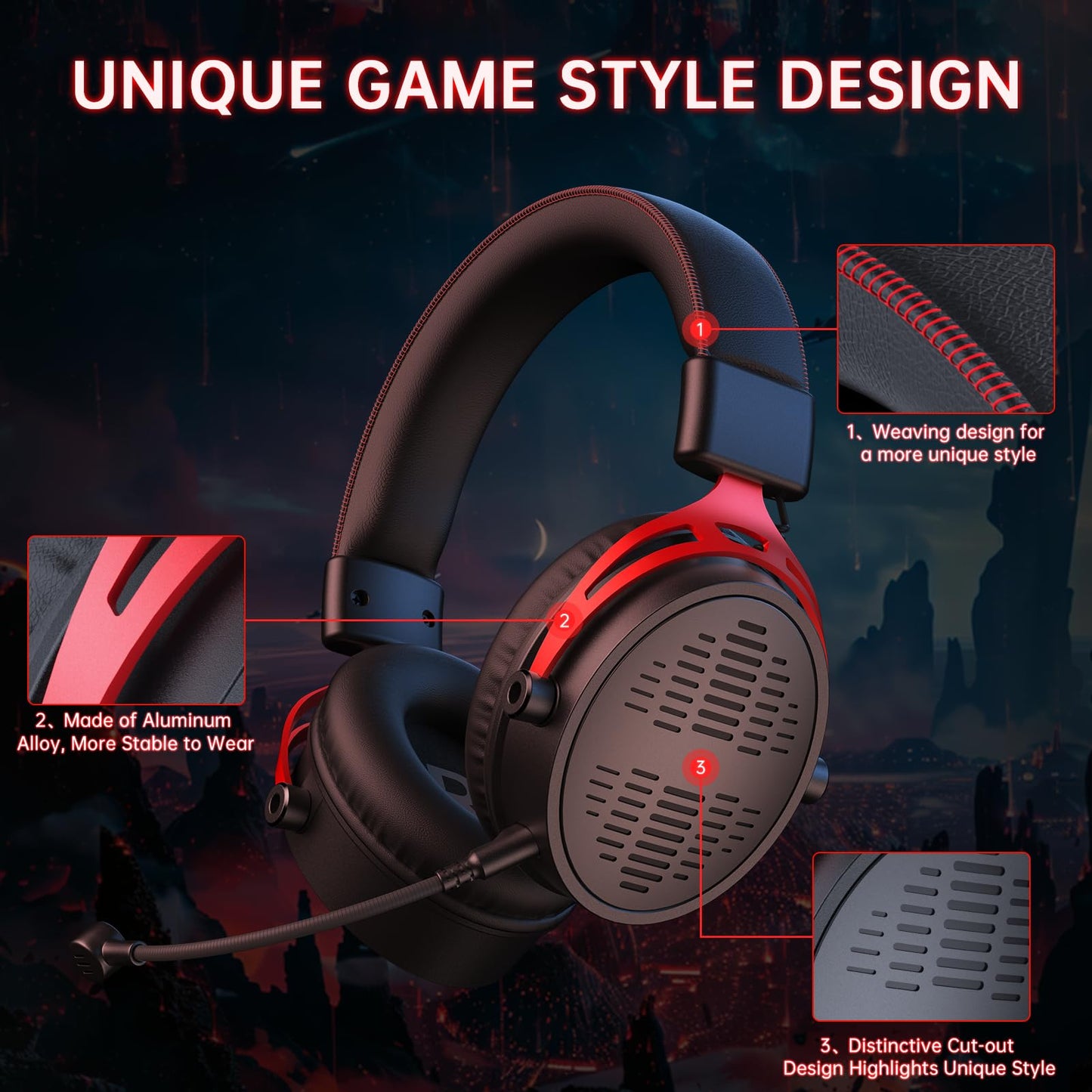 Gonbouyoku Wireless Gaming Headset, 2.4GHz Gaming Headset for PC, PS5, PS4, Switch, 60H Long Lasting Battery, Detachable Noise Cancelling Microphone, BlackReda