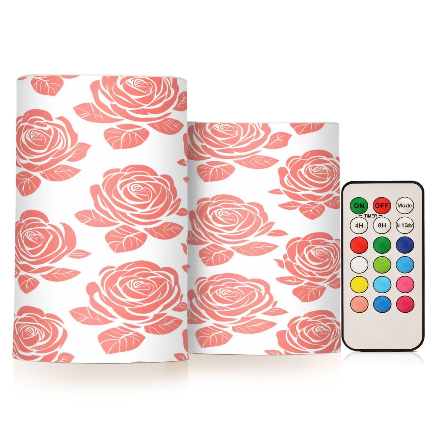 ALAZA Rose Flower Spread Tile Pattern Flickering Flameless Candles Battery Operated with Remote Timer,Tea Light Candles LED Pillar Votive Candles Set of 2 for Outdoor Indoor Decorations