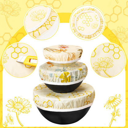 Yiyiring 6 Pcs Reusable Beeswax Bowl Covers for Bread Proofing 6/8/10 Inch Elastic Cotton Bowl Cover 3 Pattern Cloth Food Wrap Bread Proofing Cap for Mixer Container Baskets
