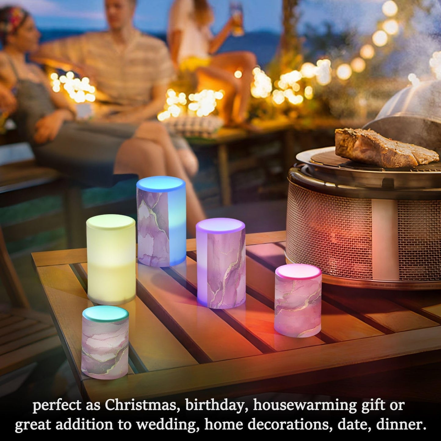 Zathe Flameless Pillar Candles Batteries Led Flameless Candles for Fireplace Marble Blush Burgundy