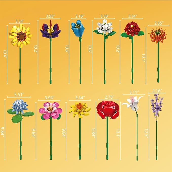 SIENON Flower Bouquet Building Blocks Set-1064PCS 12 Kinds of Flowers Botanical Collection Assorted Flowers Brick Toys Creative Project for Home Room Decoration Valentines’ Day Christmas Birthday