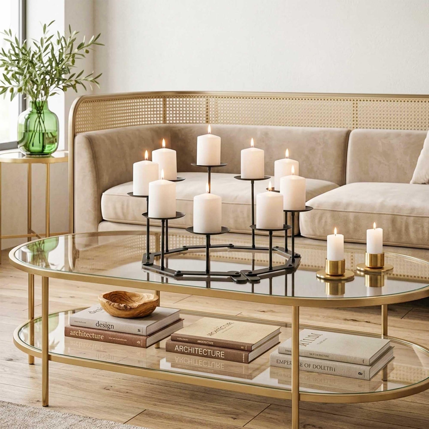 Adjustable Candelabra Candle Holder: 5 Candle Iron Candelabra Fireplace Candle Holder for Pillar Candles, Black