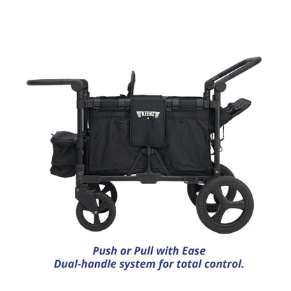Keenz MOOV 2-Passenger All-Terrain Stroller Wagon with Reclining Seats, Cooler Bin, Push/Pull Handle, and Rubber Wheels – Foldable Wagon for Kids and Toddlers, Black