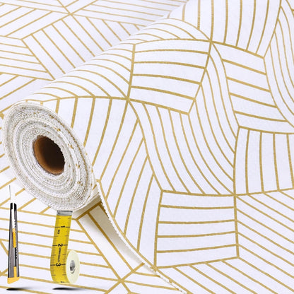 Shelf Liners for Kitchen Cabinets 17in x 30FT, Non Adhesive Cabinet Liner Strong Non-Slip Golden Leaf Drawer Liner, Easy to Clean for Shelf, Cabinet with Knife and Tape Measure