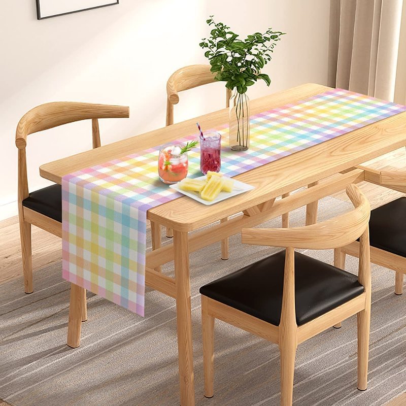Pudodo Easter Buffalo Plaid Check Table Runner Spring Holiday Farmhouse Fireplace Kitchen Dinning Room Home Party Decoration (13" x 60")