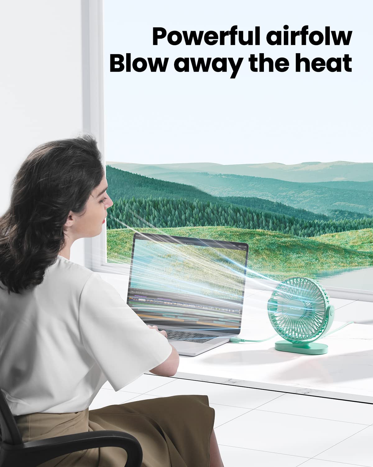 Gaiatop USB Desk Fan, 5.5 Inch Small Quiet Powerful 3 Speeds 90° Rotate, Personal Mini Portable Desktop Table Fans, Cooling for Home Office Car Travel Indoor Outdoor Pink