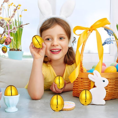 DECHOUS 12Pcs Golden Plastic Easter Eggs Fillable 2.4 Inch Easter Baskets Stuffers Shiny Metallic Empty Eggs for Hunt Game, Spring Festive Party Favor, Classroom Prizes