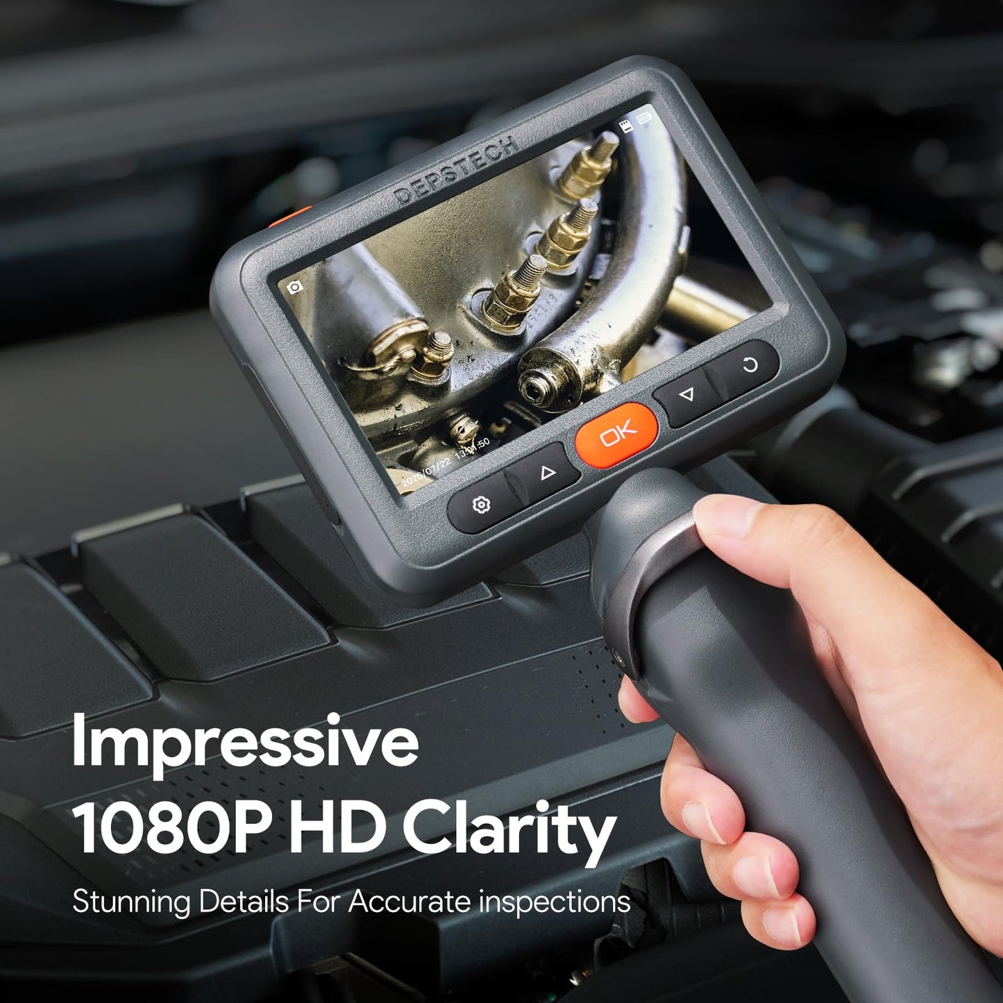 DEPSTECH Articulating Borescope Camera with Light, 5" IPS HD Screen, Industrial Endoscope Inspection Camera with Two-Way Articulated Probe, 0.24'' Flexible Snake Scope for Wall Automotive Engine - 5FT