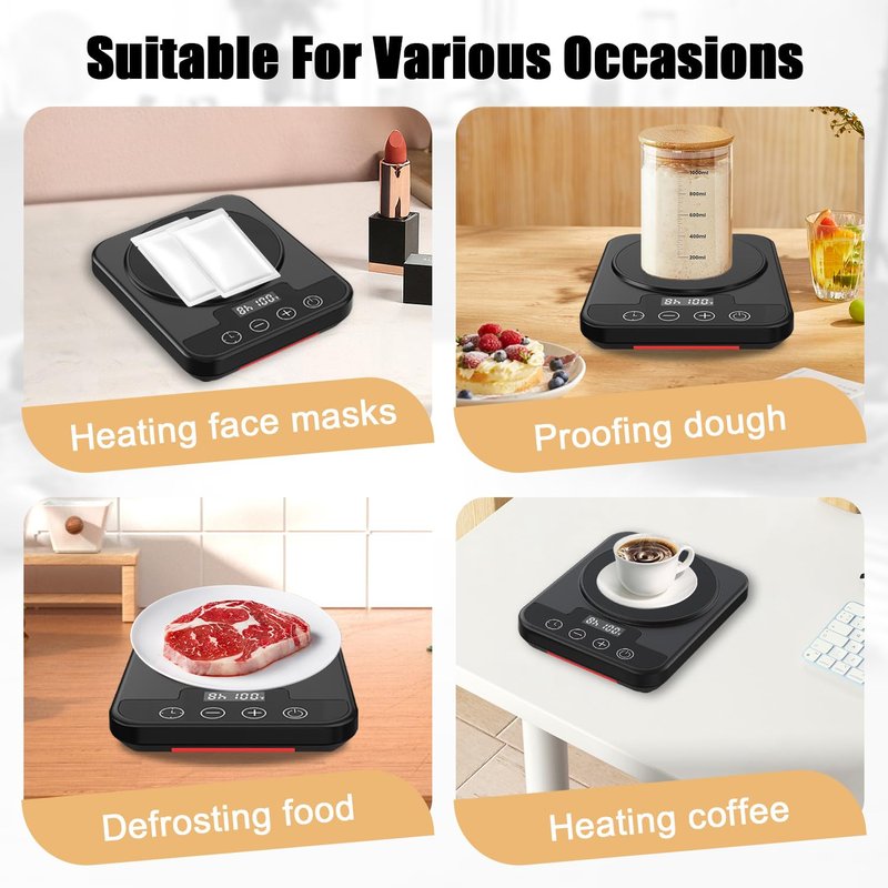 Sourdough Starter Warmer Mat, 12H Timer Warming Heating Pad, Precise 1°F Thermostat Control (70-100°F), Smart Memory Warming On/Off, Fits Jars Up to 40oz, Perfect for Home Baking (Black)