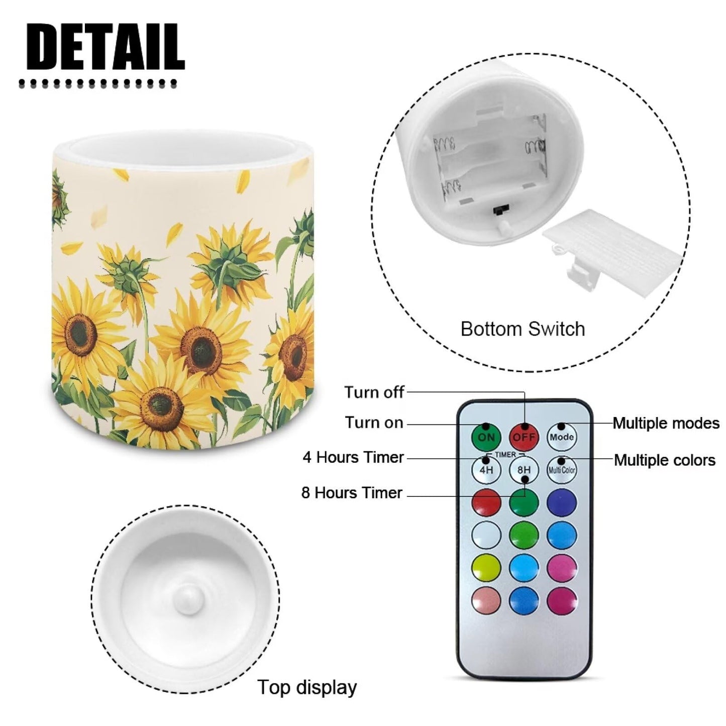 Cozeyat Sunflower Family Gathering LED Candles Set of 4 Battery Powered Flameless with Remote Timer Dancing Flame Waterproof for Home Patio Table Decor