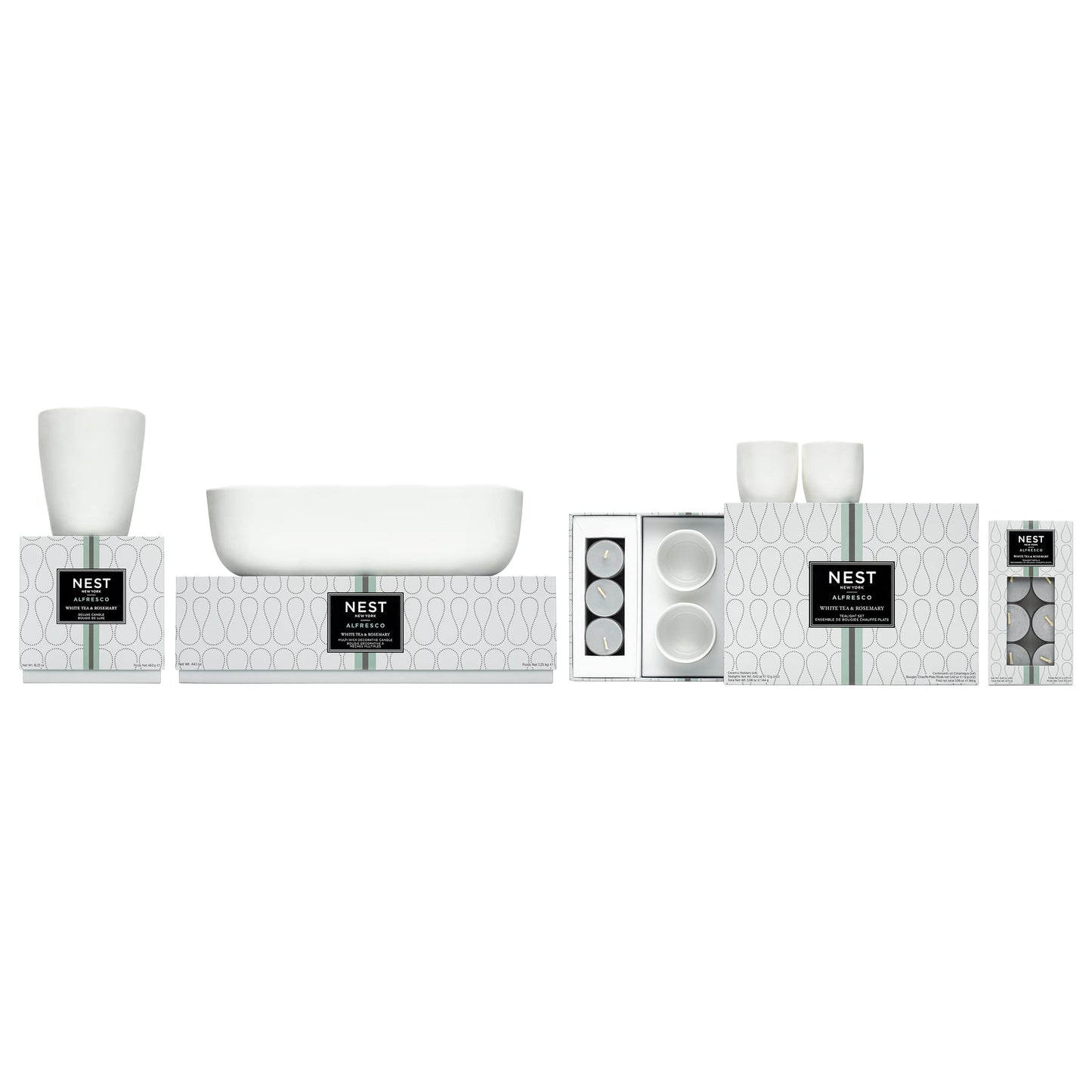 NEST New York White Tea & Rosemary Alfresco 12-Ct Scented Tealight Candle and 4-Ct Tealight Candle Holder Set