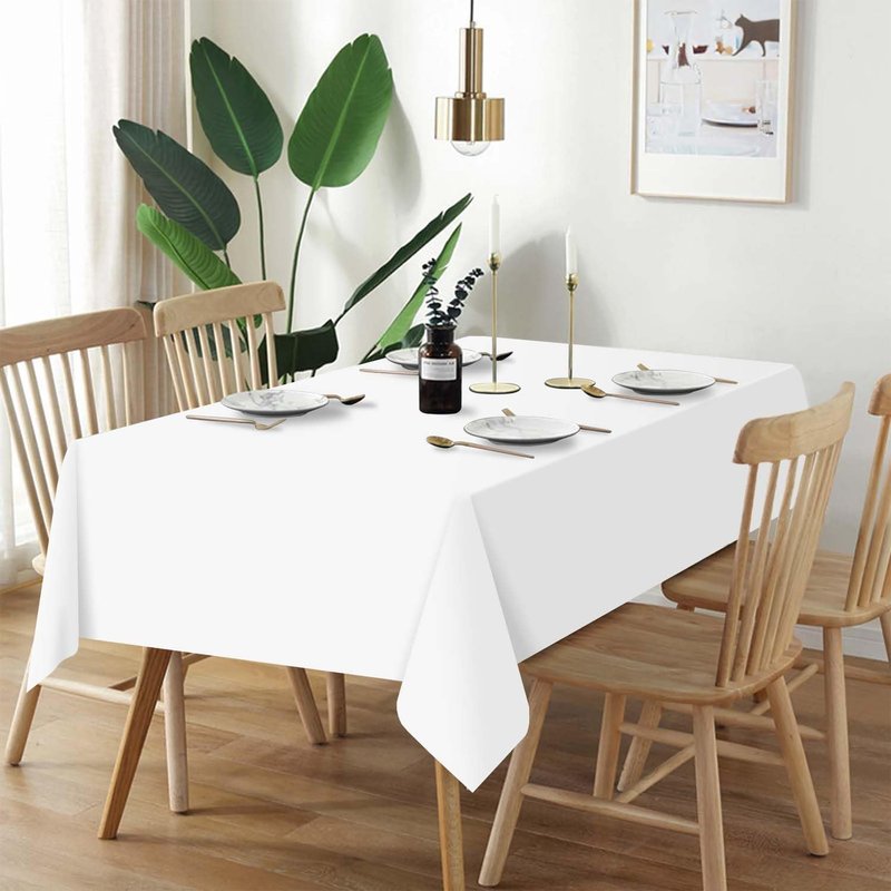 QIKSION White Plastic Table Cloth Disposable 2 Pack, 54 x 108 Inch Tablecloths for Party, Picnic, Birthday, Rectangle Table Cover