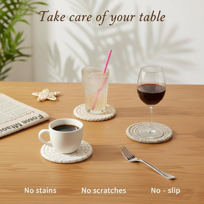 ZEXOLAP Drink Coasters Set of 8 with Holder – Cotton Woven Absorbent Coasters, 4 Colors for Coffee, Beer, Drinks & Tabletop Protection