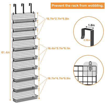 JKsmart 6-Tier Spice Rack Organizer with Door Hook, Wall Mounted & Over the Door Spice Racks for Kitchen Pantry Door Cabinet, Two Size, Large Capacity, Black